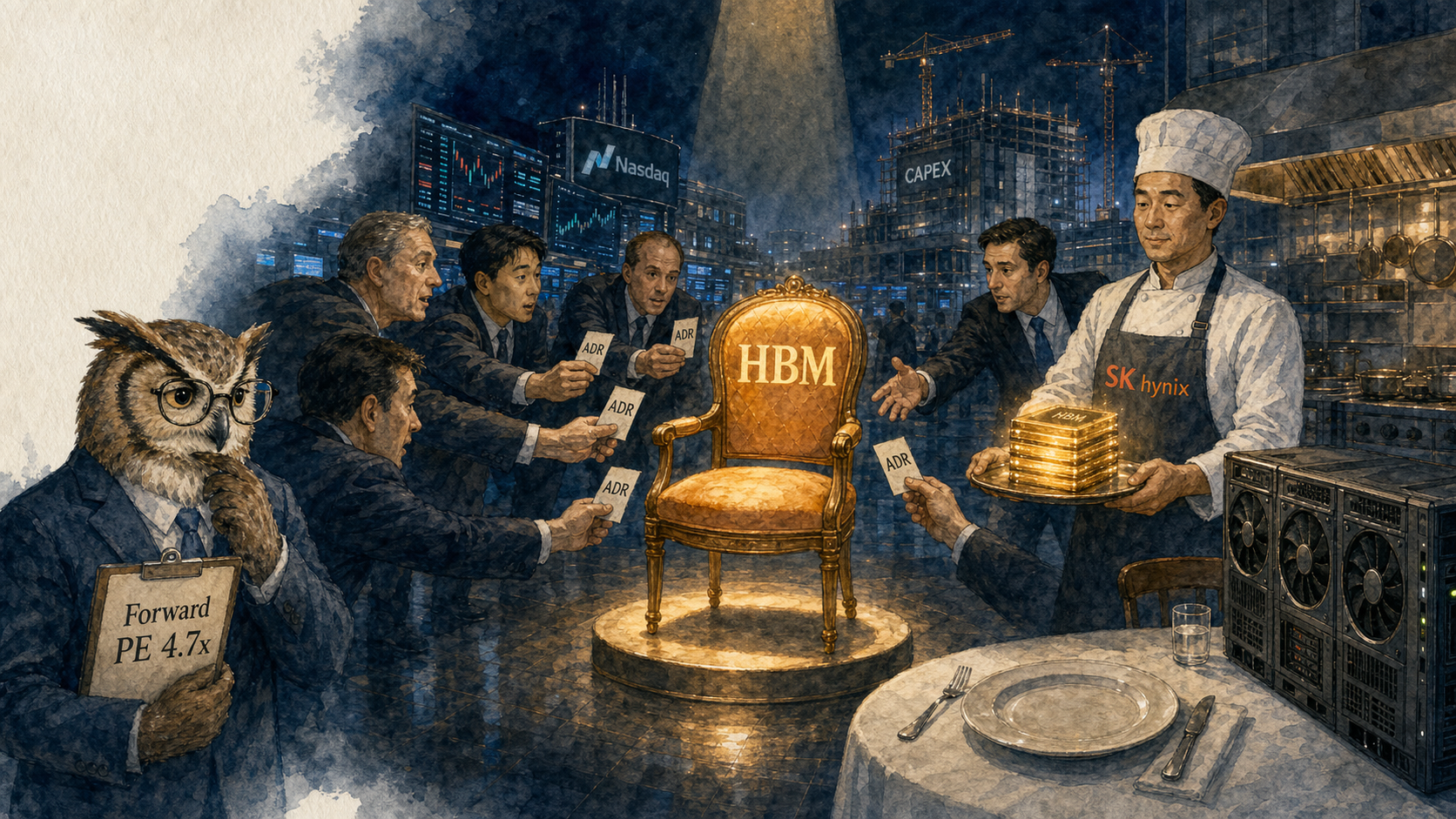 HBM 椅子与 ADR 投资人水彩插图
